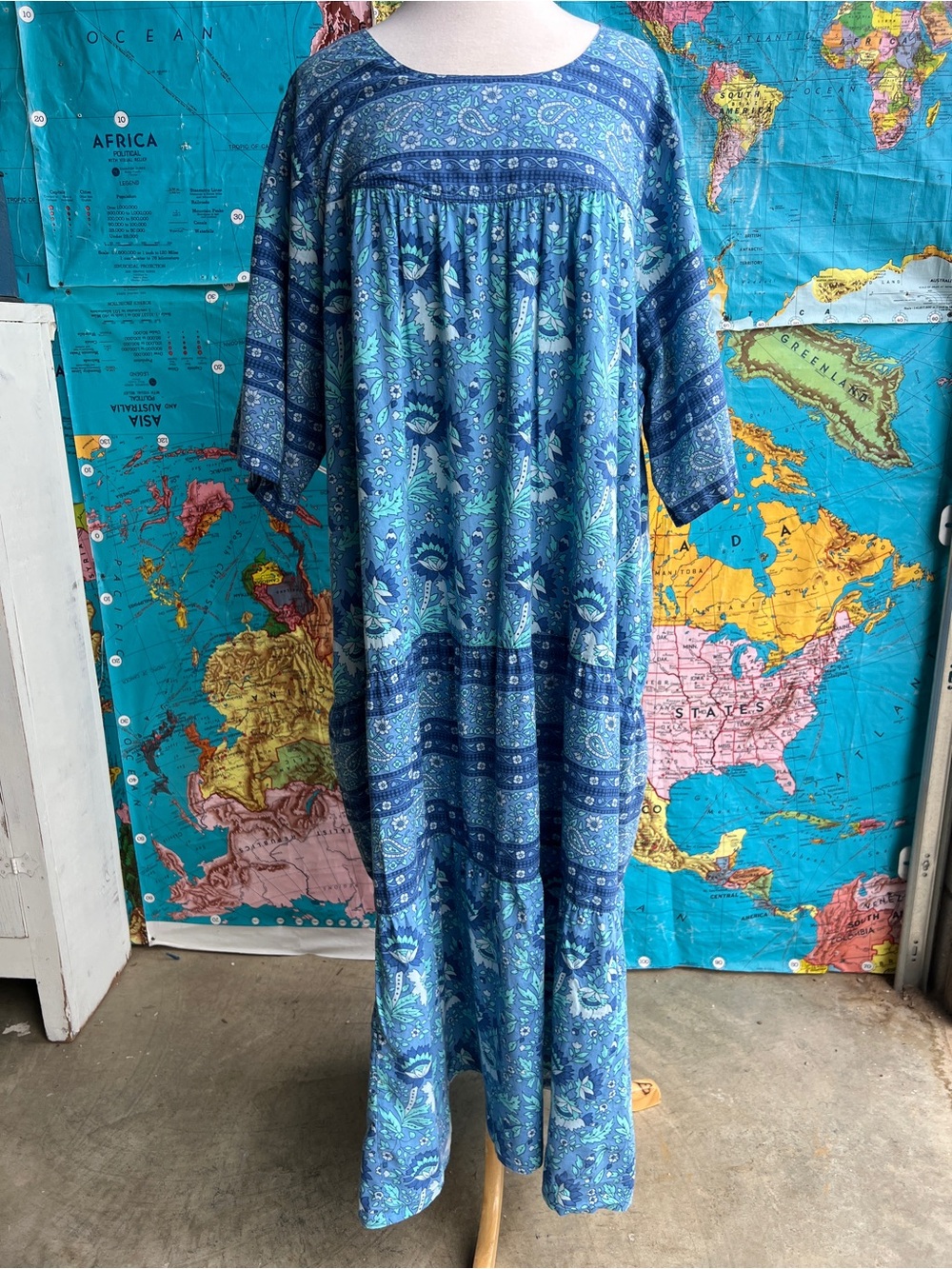 The Vermont Country Store Blue Floral Cotton Dress